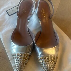 Gucci Silver Studded Kitten Heels, size 36